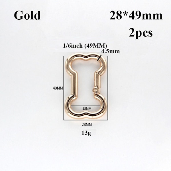 2 stk Spring Ring Spænder Karabinhagepunge Håndtasker GULD 28X49MM Gold 28x49mm
