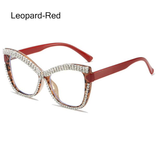 Rhinestone Cat Eye Briller Damebrillestel LEOPARD-RED Leopard-Red
