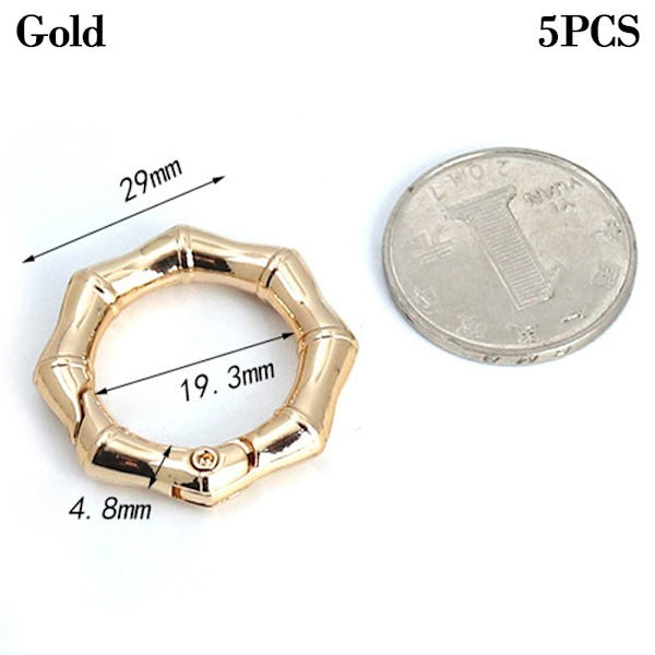 5 stk Spring Polygon-Ring Spænder Karabinhagepunge Håndtasker GULD Gold 29mm