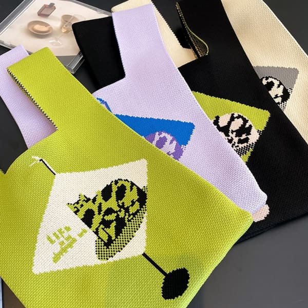 Knit Handbag Kangaskassi MUSTA black