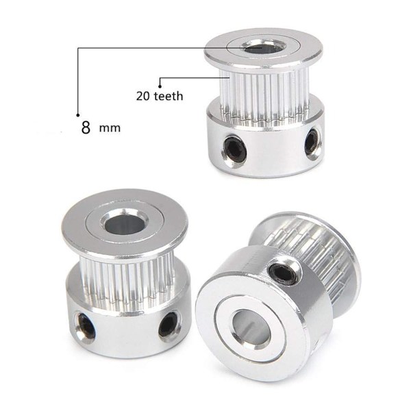 10 stk GT2 Remskive 20 Tænder 8mm boring til 6mm Bredde