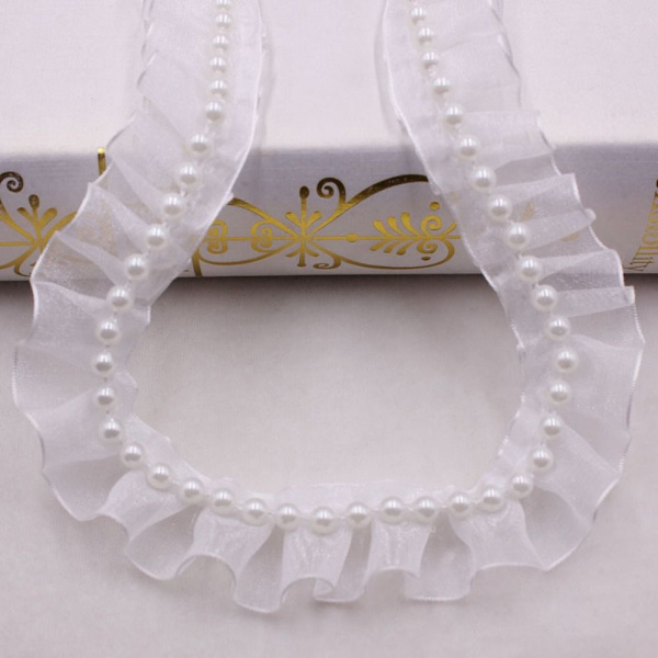 Käsin ommeltu Pearl Pearl Braid Lace Nauha VALKOINEN SINGLE white single