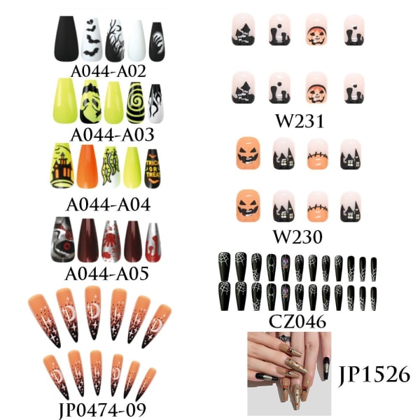 24 stk Halloween Fake Nails Lang Kort Style Full Cover JP0474-09