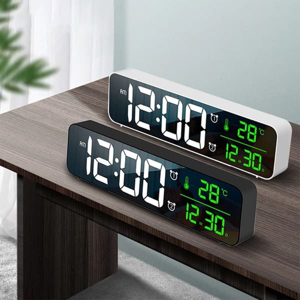 LED Digital Väckarklocka Spegel LED Klockor VIT White