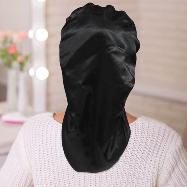 Satin Hårhætte Lang Hovedbeklædning SORT black