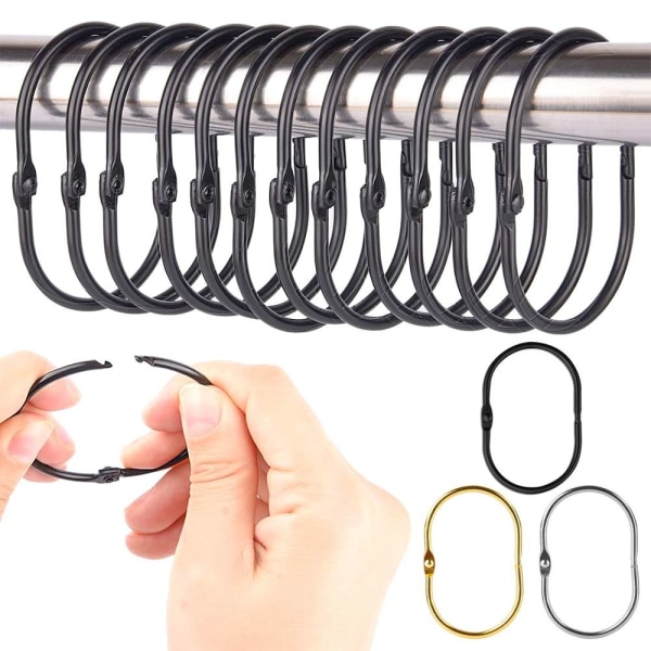 8st Duschdraperikrokar Duschringar SVART SVART black