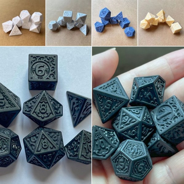 7 Stk/sæt DND Terninger Polyhedral Terninger SORT SORT black
