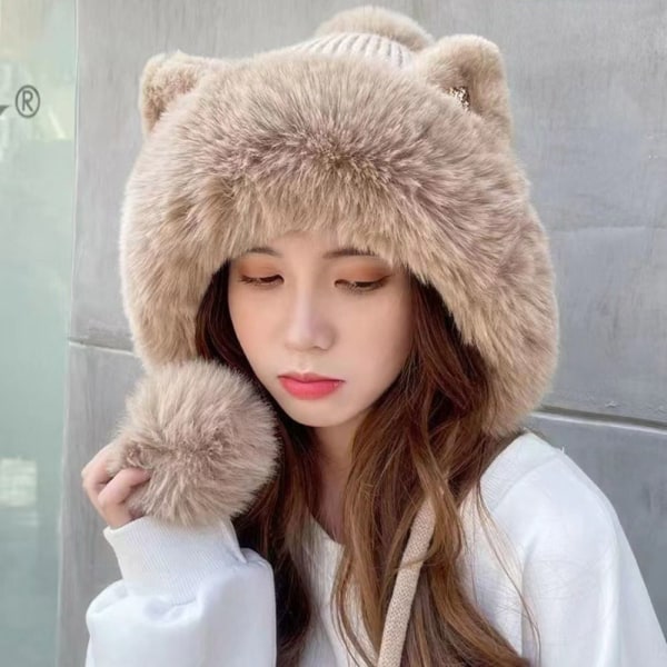 Varme strikkede luer pelsbeanie lue KHAKI khaki