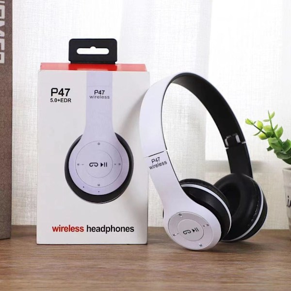 Bluetooth-hodetelefoner sammenleggbare hodesett HVIT white