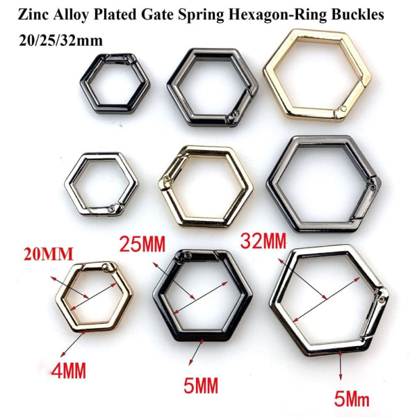 5 stk Fjeder Hexagon-Ring Spænder Karabinhage SORT 20MM Black 20mm