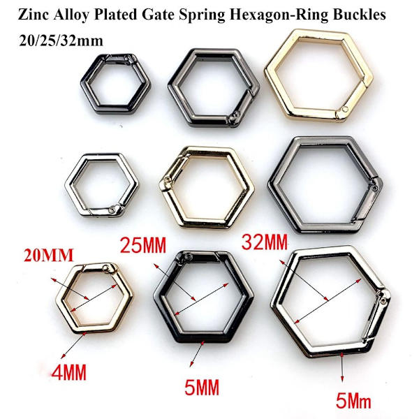 5stk Fjær Heksagon-Ringspenner Karabinkrok SORT 20MM Black 20mm