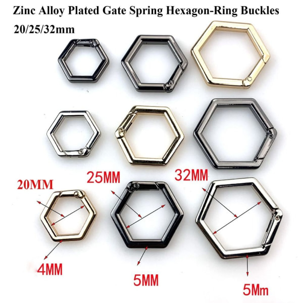 5stk Fjær Hexagon-Ring Spenner Karabin SORT 32MM Black 32mm