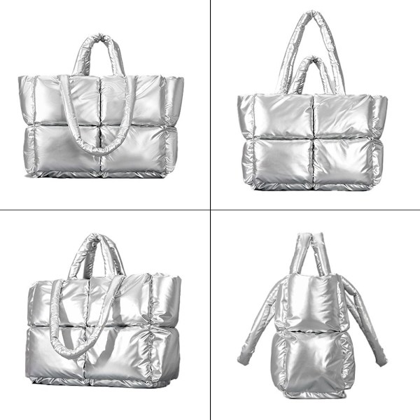Suuri puffer-kangaskassi tikattu puffer-käsilaukku SILVER Silver