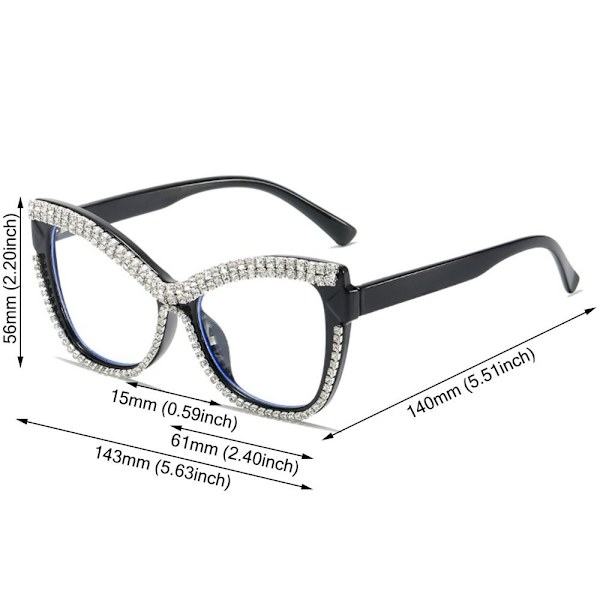 Rhinestone Cat Eye Briller Damebrillestel SORT-SORT Black-Black
