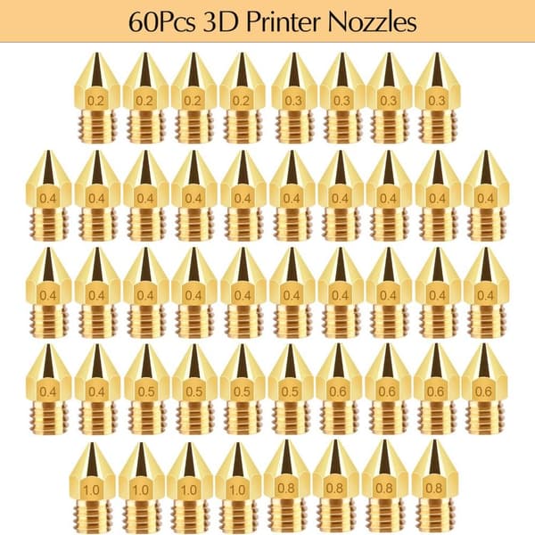70 stk. 3D-printerdysekit MK8 Ekstruderdyser Messingprint