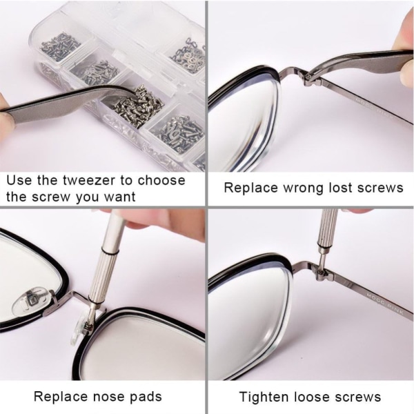 1100 st Glasögonreparationssats Små skruvar Skruvar Sortimentssats