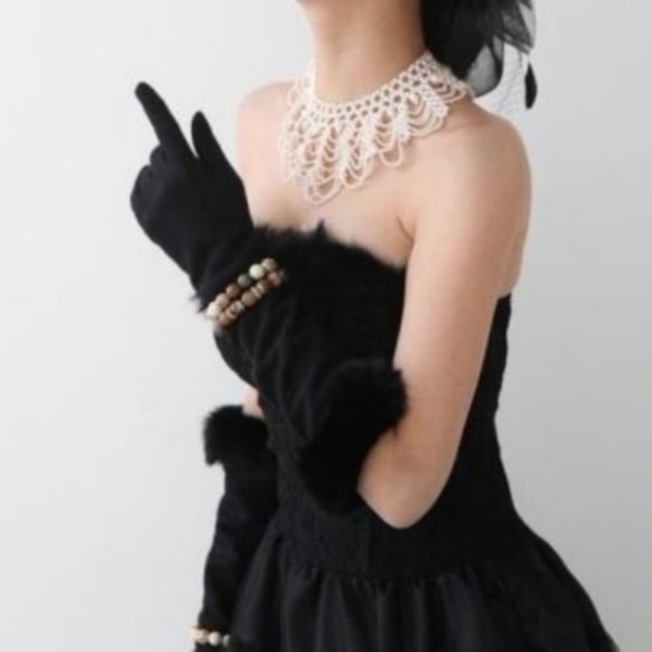 Lace Trim Collar Pearl Fake Collar SVART black