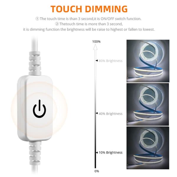 LED Dimmer Bryter Manuell Knapp Berøring HVIT white