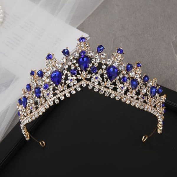 Crystal Water Drop Crowns Rhinestone Tiara Crown BLÅ Blue