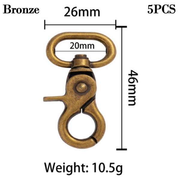 5 st löstagbara Snap Hook Trigger Clips BRONS 20MM Bronze 20mm