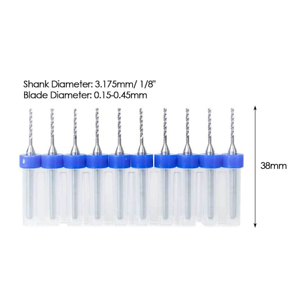 10stk Solid Tungsten Carbide Drill Bits 0,3-1,2MM 0.3-1.2mm