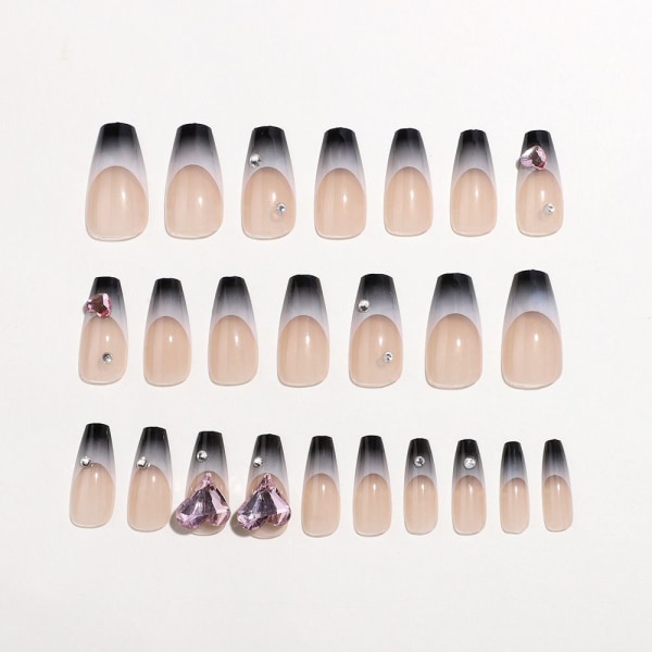 24 kpl/laatikko Pink Black Gradient tekokynsi Love Diamond Fake Nail