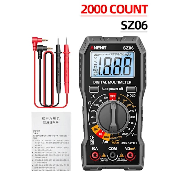 Digital Multimeter Spændingsmåler SORT Black