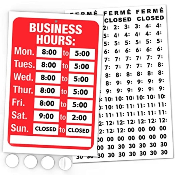 Forretningsdrift Timer-skilt Forretningstimer-klistremerke Åpne skilt