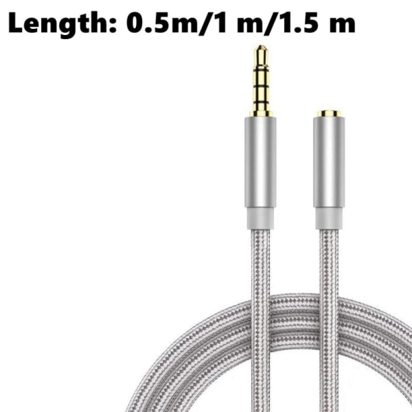 3 stk Øretelefonforlengelseskabel Flettet lydkabel SORT 1,5M Black 1.5m