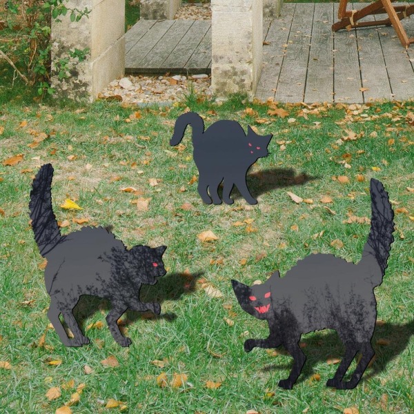1 stk / 3 stk Black Cat Silhouette Stakes Halloween Scare Stakes C 1Pcs