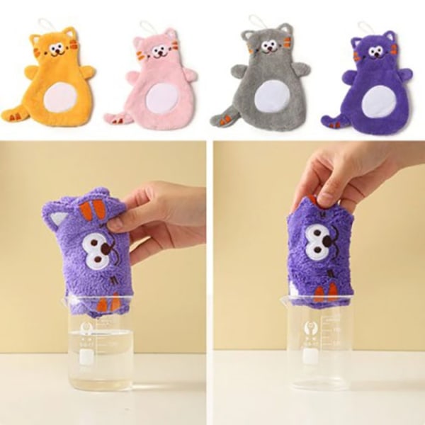 Tecknad Katt Barn Handduk Hängbar Söt Handduk LILA purple