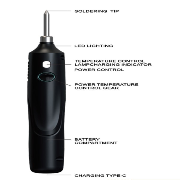Sladdlös lödkolv temperaturkontroll USB elektrisk Black