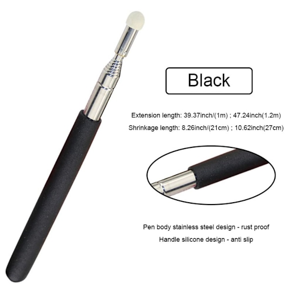 Optrækkelig Teaching Stick Whiteboard Pointer Pen SORT 1,2M Black 1.2m-1.2m