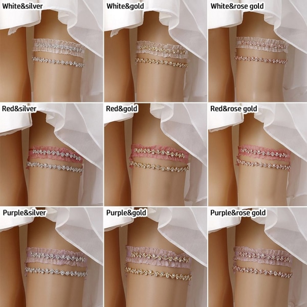 Blonder Blomst Leg Garter Krystall Lår Ring LILLA&ROSE GULL purple&rose gold