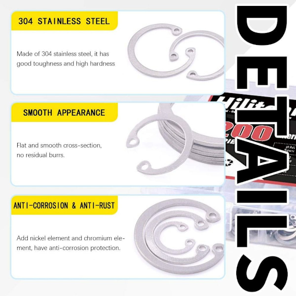 200 STK Intern Snap Clip Ring Låsering Snap Retaining Clip Ring
