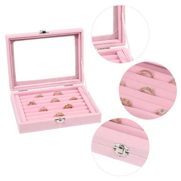 Velvet Ring Box Smykker Organizer ROSA pink