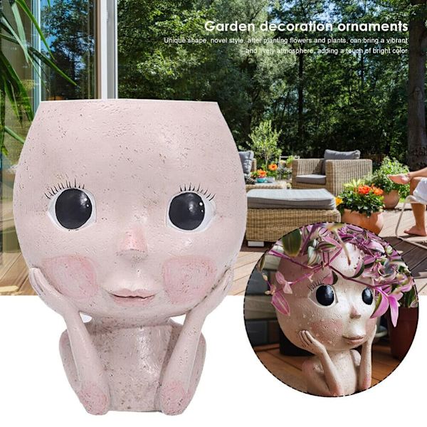 Girl Face Head Statue Docka Blomkruka E E E