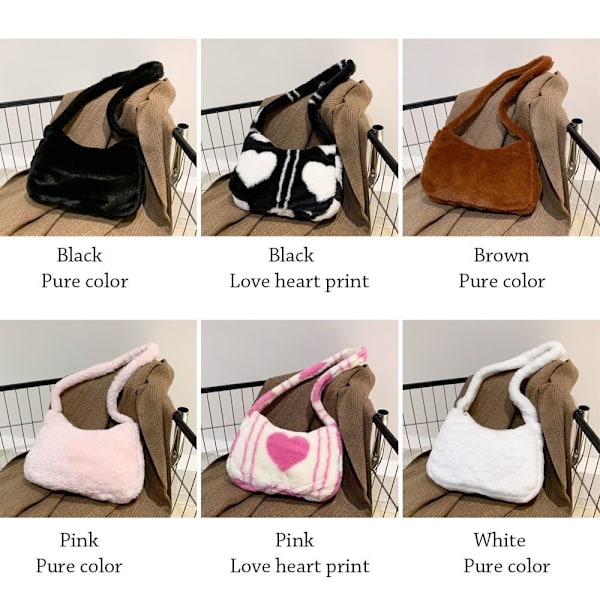 Skulder Crossbody Vesker Underarm Bag BLACK LOVE HEART PRINT black love heart print-love heart print