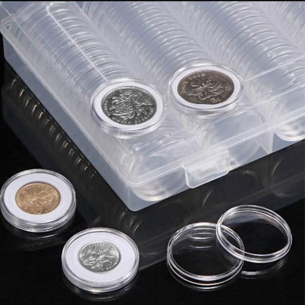 100 STK 30 mm Myntfodral Hållare Myntuppsamlingslåda Case Mynt Transparent