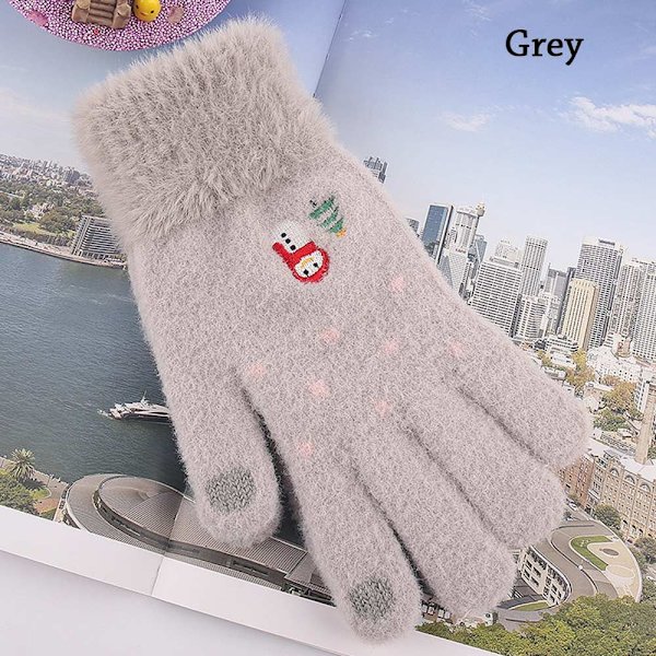 Vinterhandskar Stickade vantar Snowman Fluffy Touch Screen grey