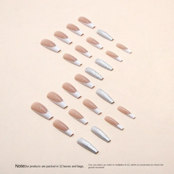 24 stk Fake Nails Long French Ballerina