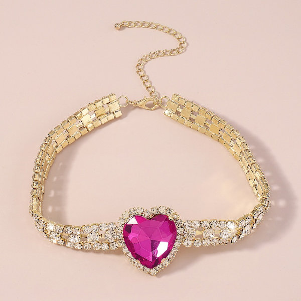 Heart Choker Halsband Nyckelbenskedja SILVER ROSA SILVER ROSA Silver Pink