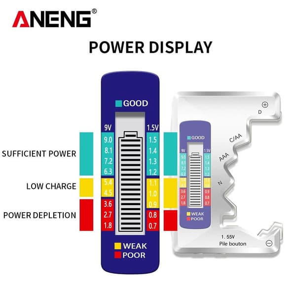 Digital batteritestare LCD-skärm silver