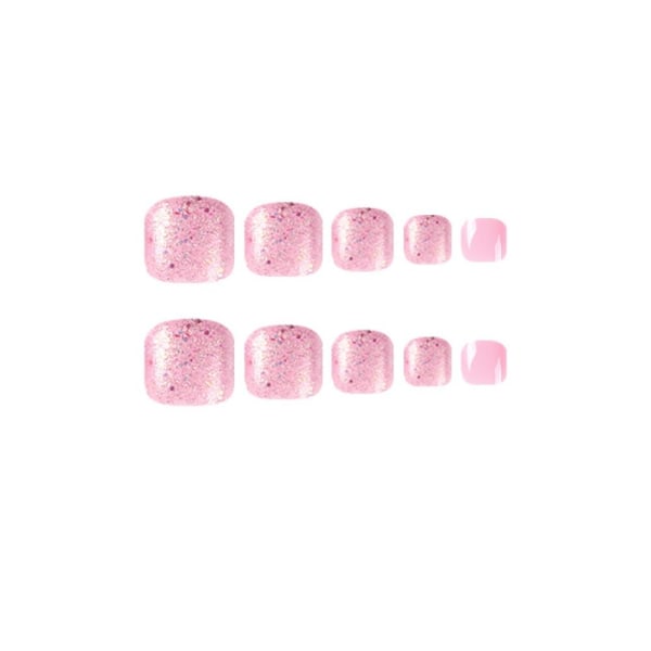 24 kpl Fake Toenails Pink Glitter French JP2430