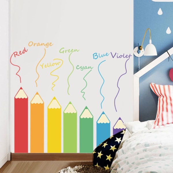 7 ark Farverige blyanter Vægoverføringsbilleder Akvarelblyanter