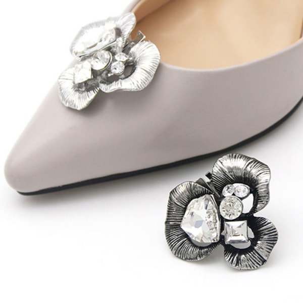 Rhinestone Shoe Clip Shiny Dekorativ Clip ANTIK SØLV Antique Silver