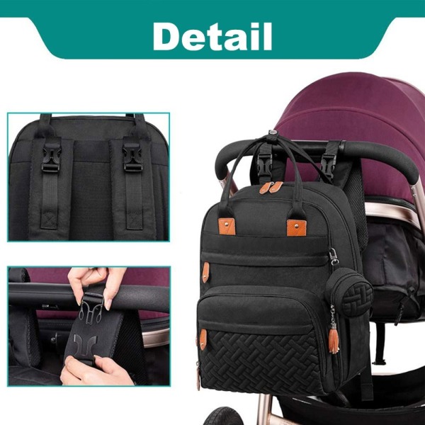 Pusletaske rygsæk med bærbart puslepude til mødre og fædre pink