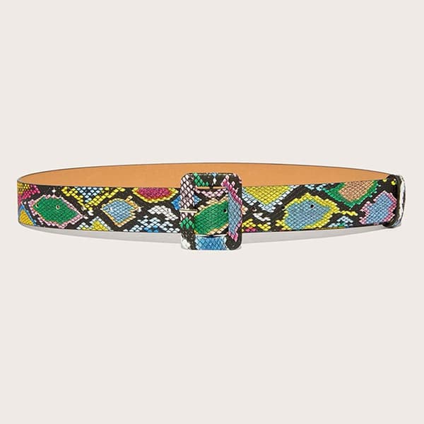 Pin Spänne Bälten Stretch Cummerbunds Snake Print Läder