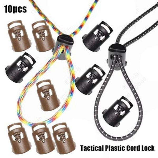 10 kpl Tactical Cord Lock Toggle Stopper RUSKEA Brown