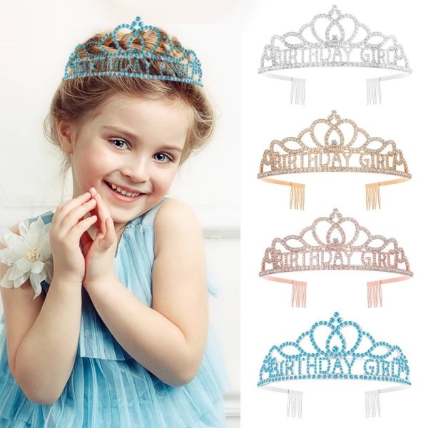 Syntymäpäiväkruunu Tiara Crystal tekojalokivikruunu SININEN Blue